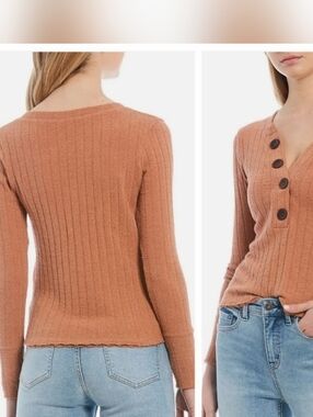 We The Free Henley Long Sleeve Top in Carmel Brown